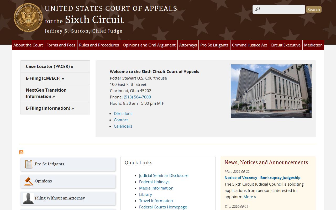 Marquette County Clerk contrast with Sixth Circuit Court of Appeals records