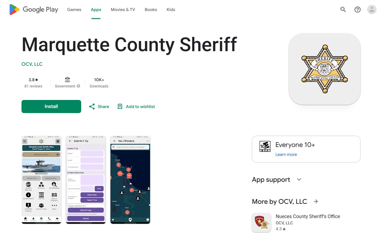Marquette County arrest records jail lookup on the Android Sheriff app