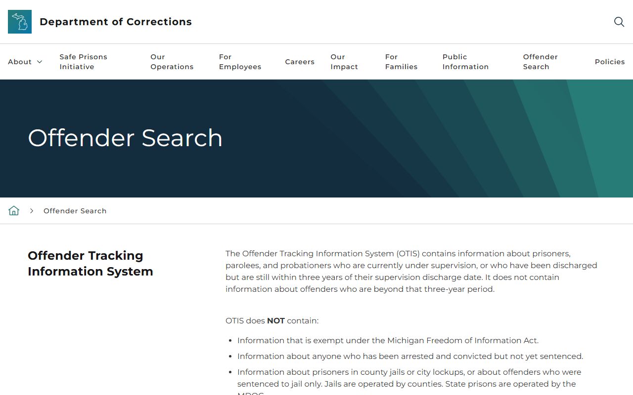 Marquette County arrest records context on the Michigan OTIS information page