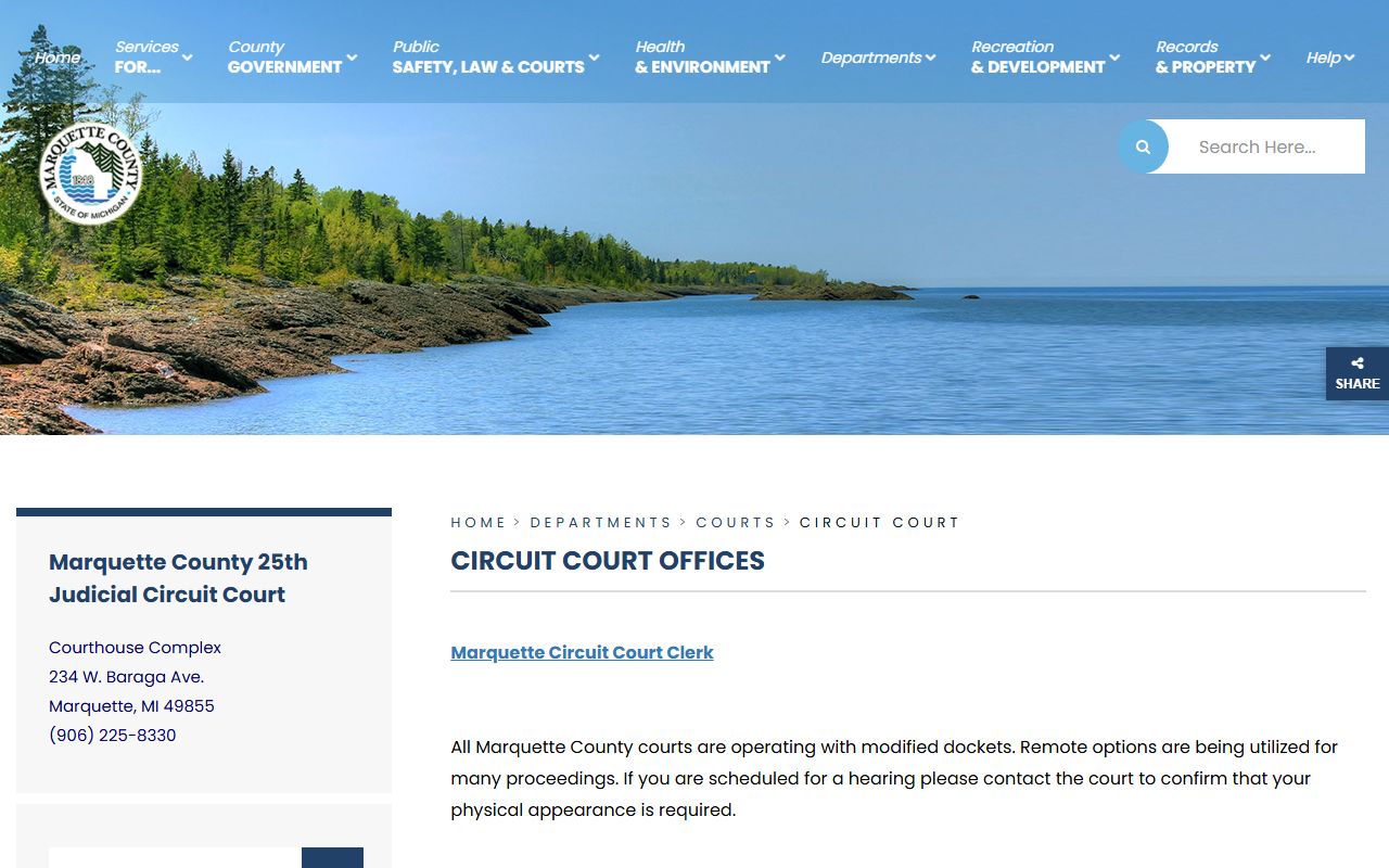 Marquette County court dockets on the 25th Circuit Court page