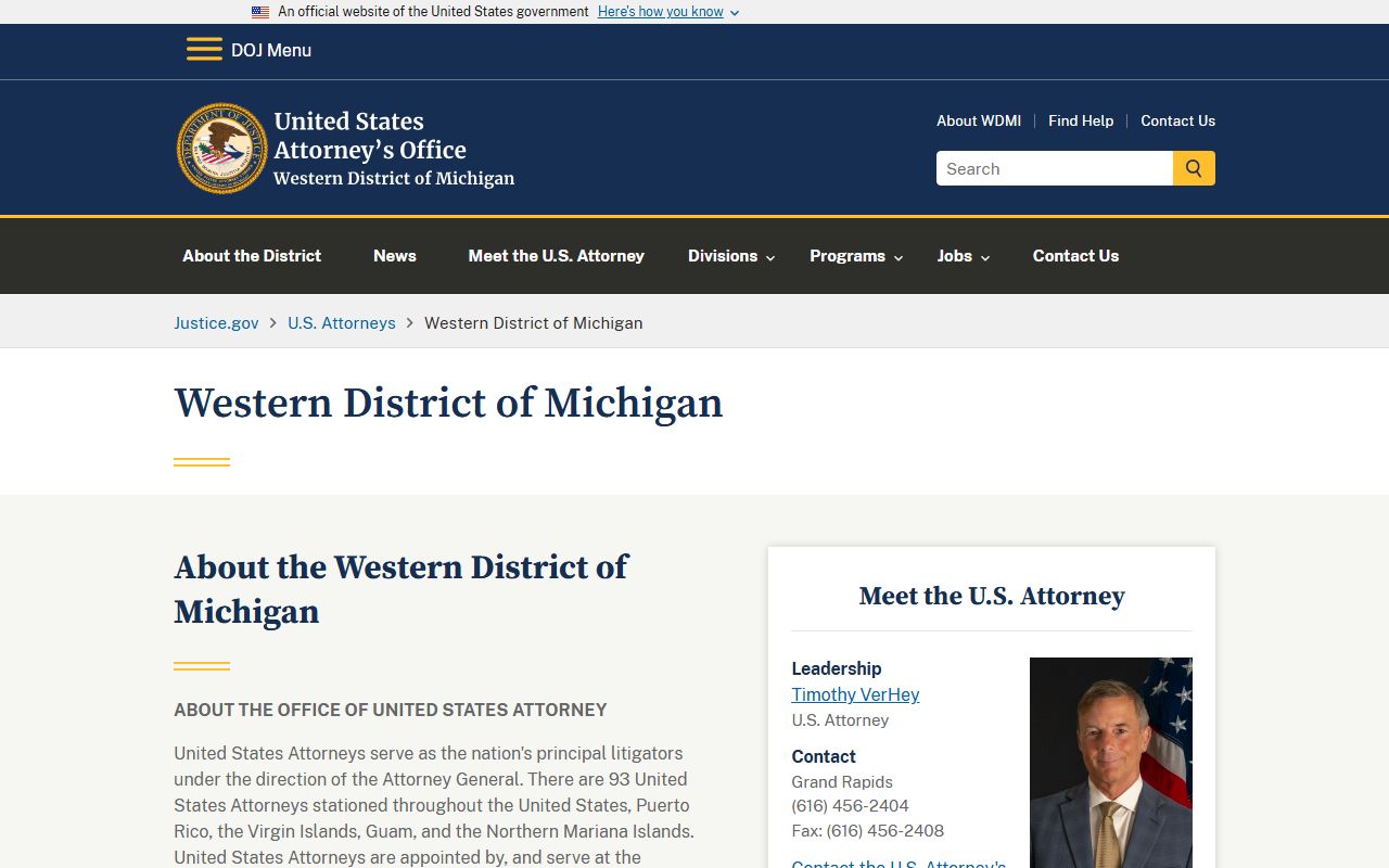 Marquette County court records U.S. Attorney Western District of Michigan federal case page