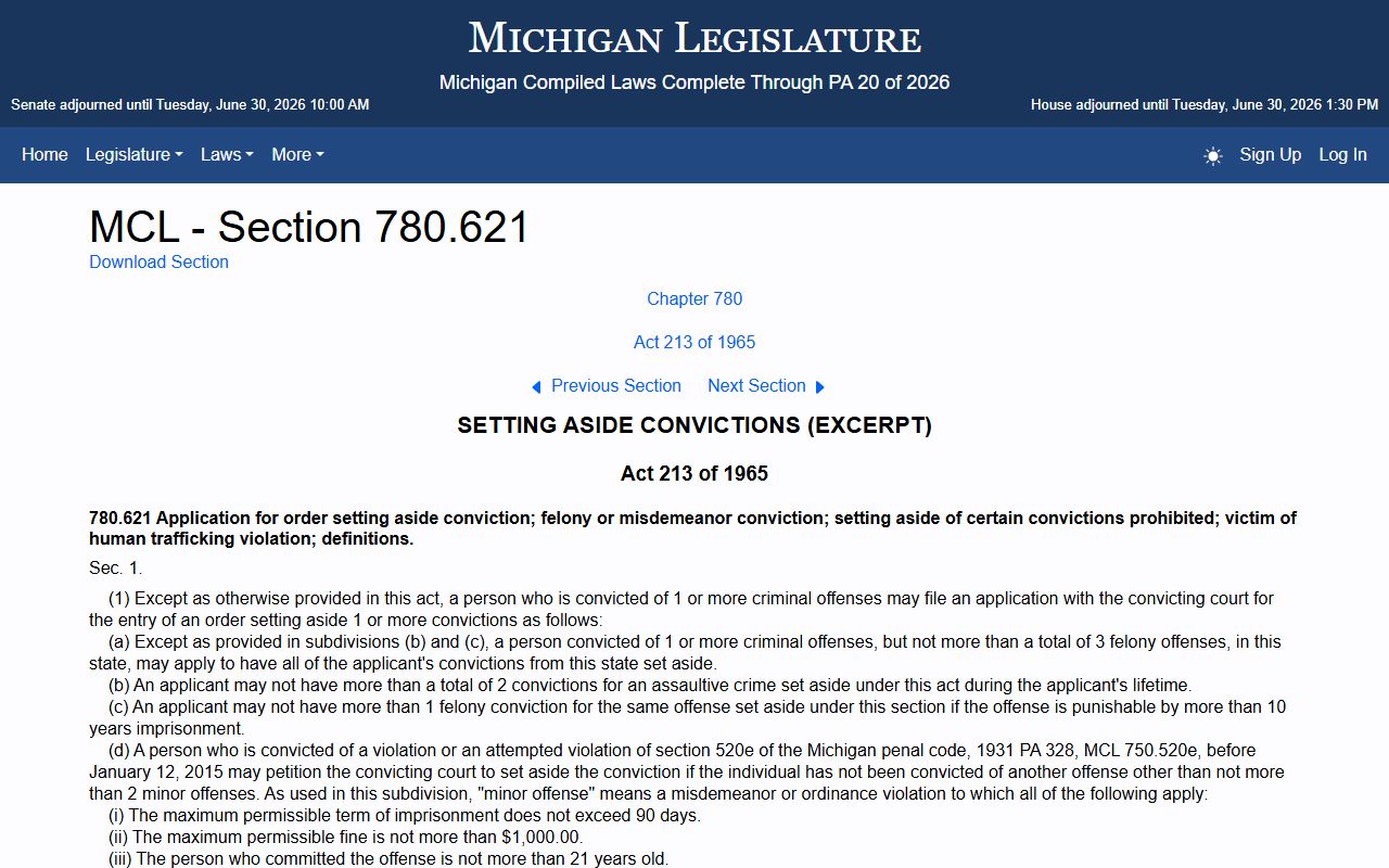 Marquette County criminal court records Michigan set aside conviction statute