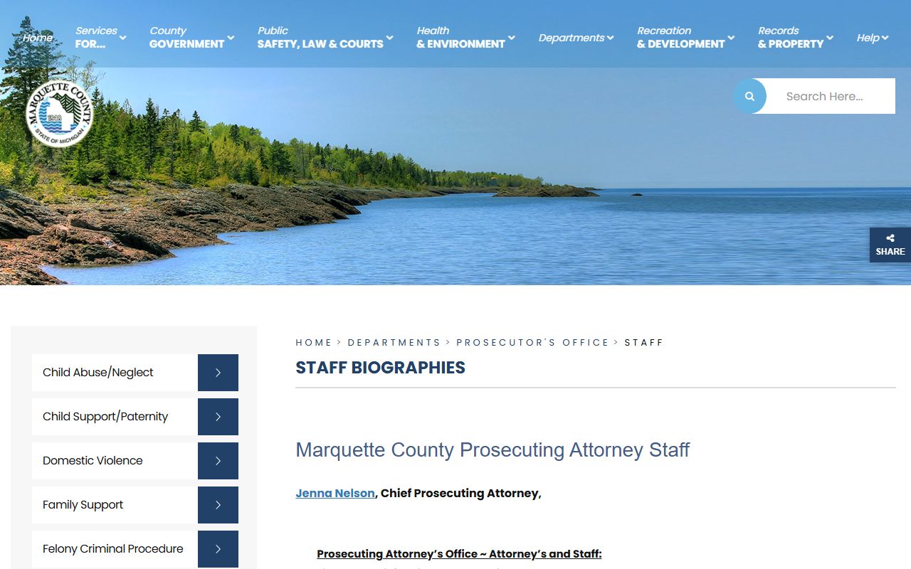 Marquette County criminal court records prosecutor staff and victim services