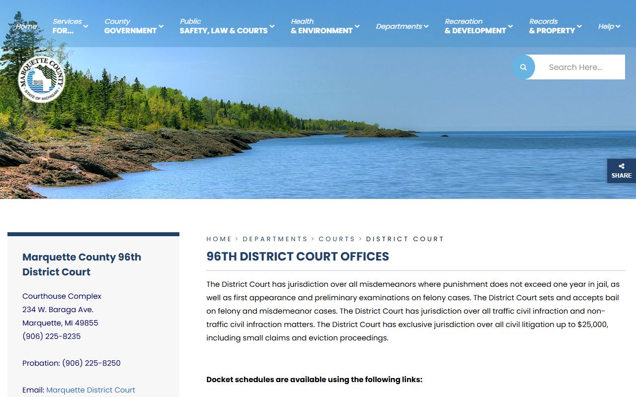 Marquette County 96th District Court records page