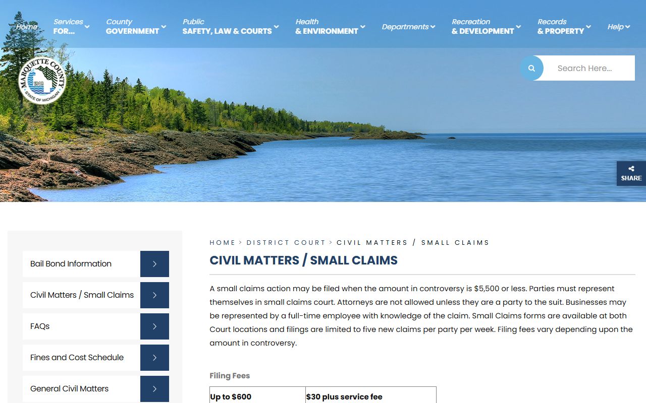 Marquette County small claims court records