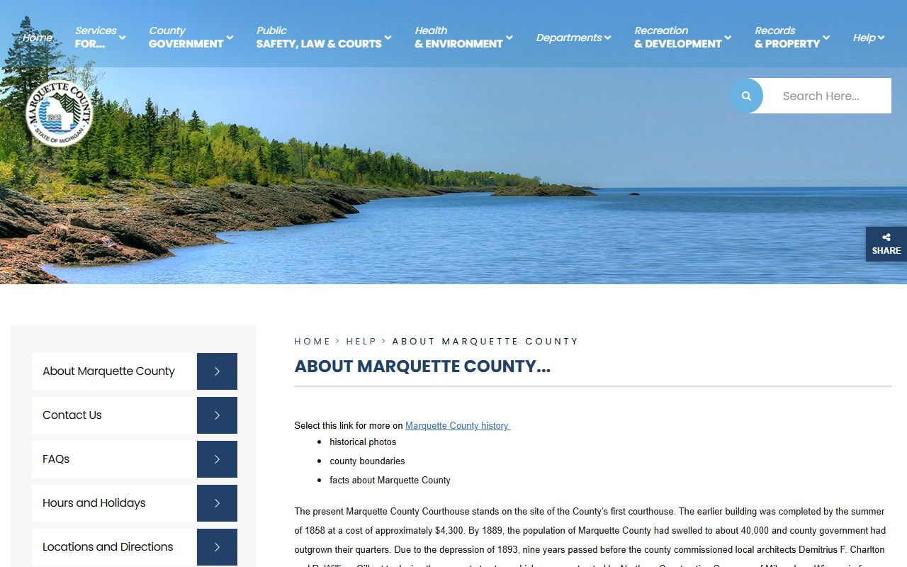 Marquette County courthouse history page tied to court records