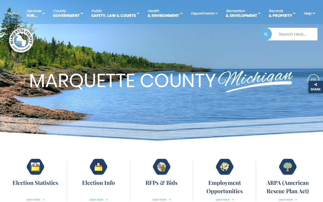 Marquette County court records portal on the county government homepage