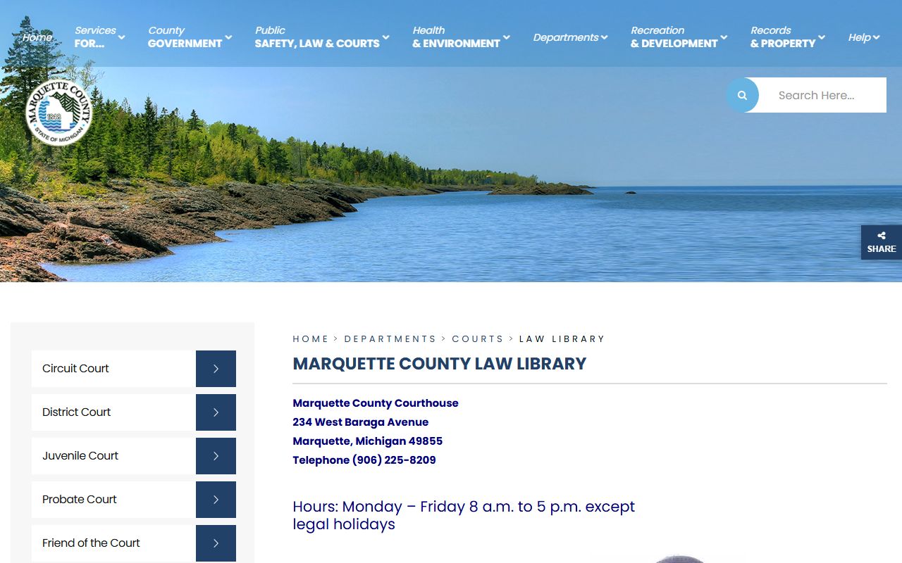 Marquette County law library page supporting court records research