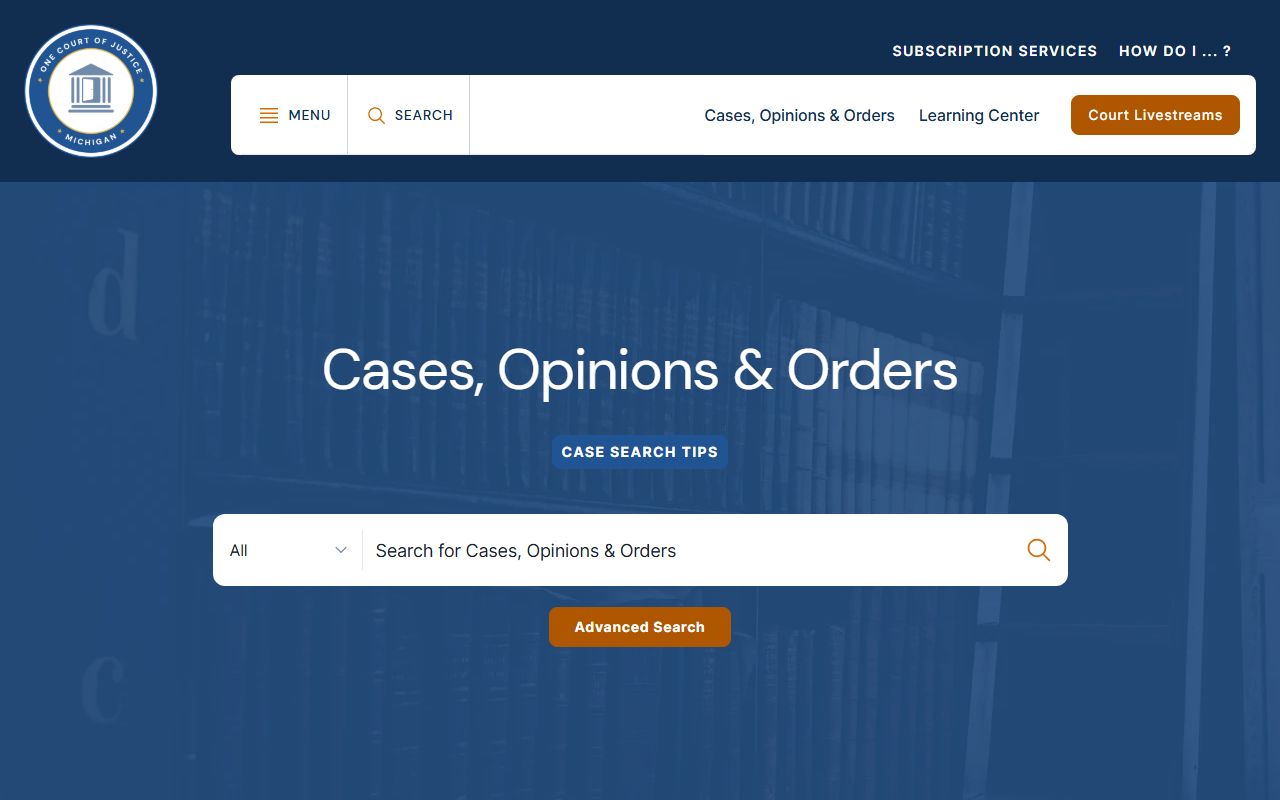 Michigan Courts case search page for Marquette County court records