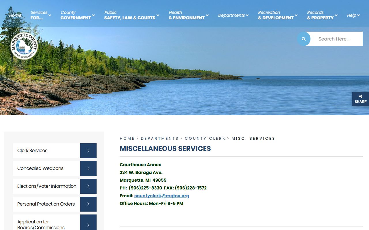 Marquette County marriage/divorce records and miscellaneous County Clerk services counter