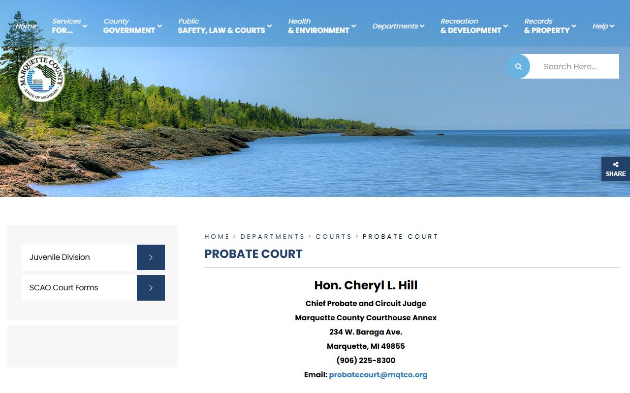 Marquette County probate records at the Probate Court in the Courthouse Annex